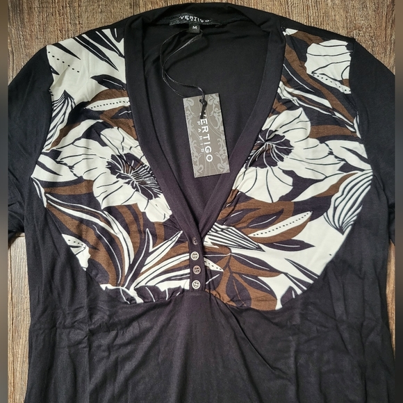 Vertigo Paris Top - Black White Flower - Picture 2 of 6